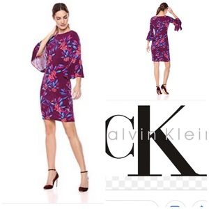 🌺Calvin Klein Bell-Sleeve Sheath Dress.